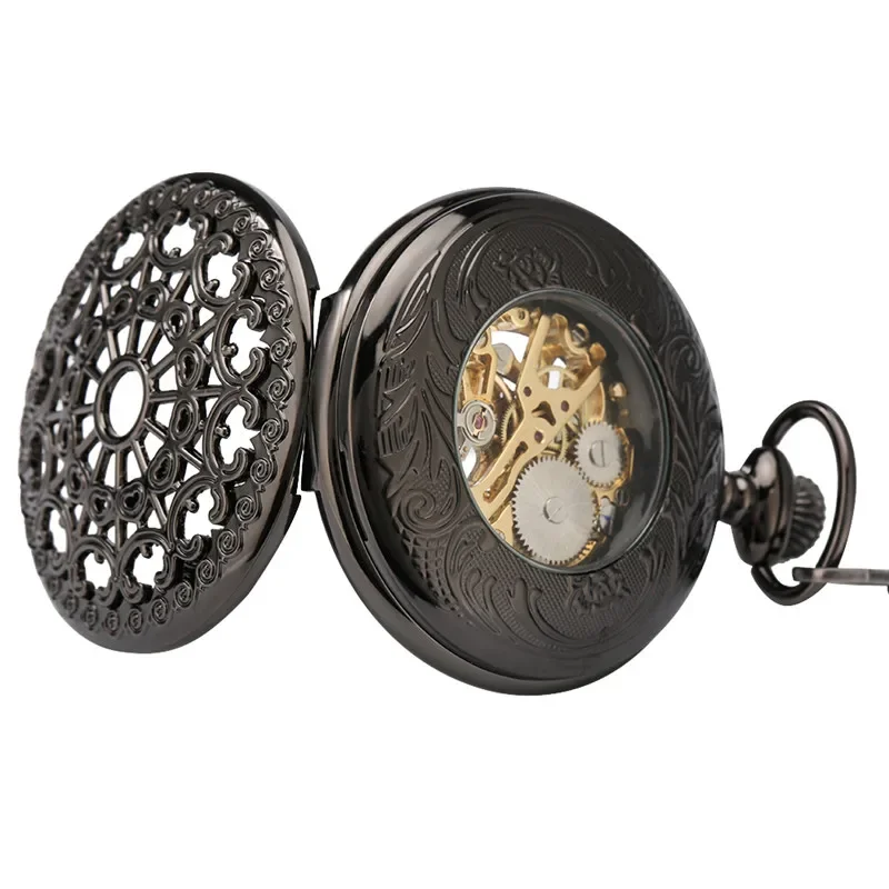 Antique Hollow Spider Web Hand Winding Mechanical Pocket Watch Luxury Roman Numerals Display FOB Chain Pendant Clock Gift