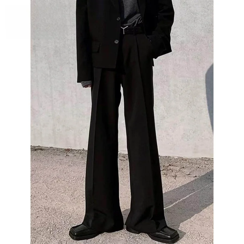 

Мужские повседневные свободные брюки с широкими штанинами, прямые брюки с высокой талией, модные весенне-осенние брюки в корейском стиле, длина в пол