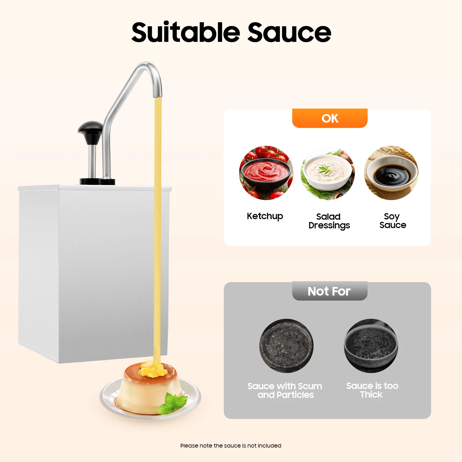 304 Stainless Steel Sauce Dispenser Pump – 4.2Qt Press for Cheese/Chocolate/Caramel – Leak-Proof – Easy Clean – Silver