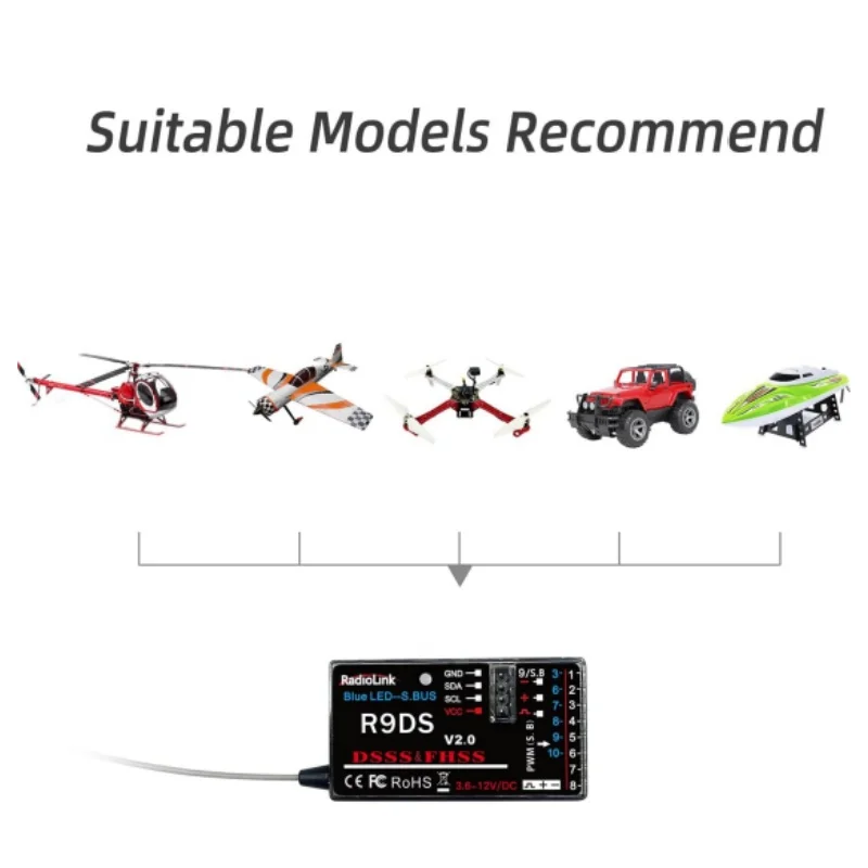 RadioLink R9DS RC Receiver Support SBUS PWM 2.4G 9CH DSSS & FHSS for RadioLink AT9 AT10 Transmitter RC Multirotor Helicopter