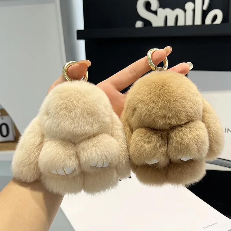 Genuine Cute Otter Rabbit Fur Plush Doll Little Bunny Car Keychain Mini Bag Plush Hanging Decoration Rabbit