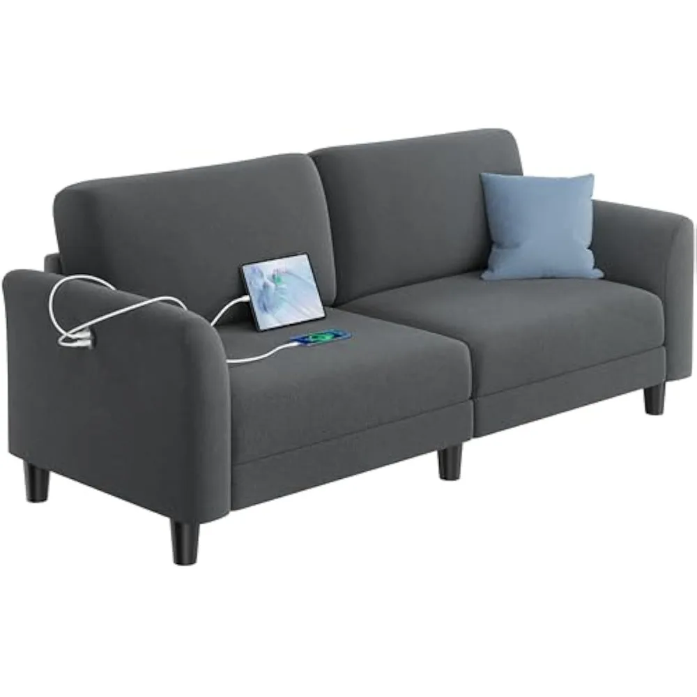 

67" W Loveseat Sofa Fabric Sofa Couch with 2 USB Charger Ports Mid-Century Modern 2 Seater Couch,Comfortable sofa with armrests