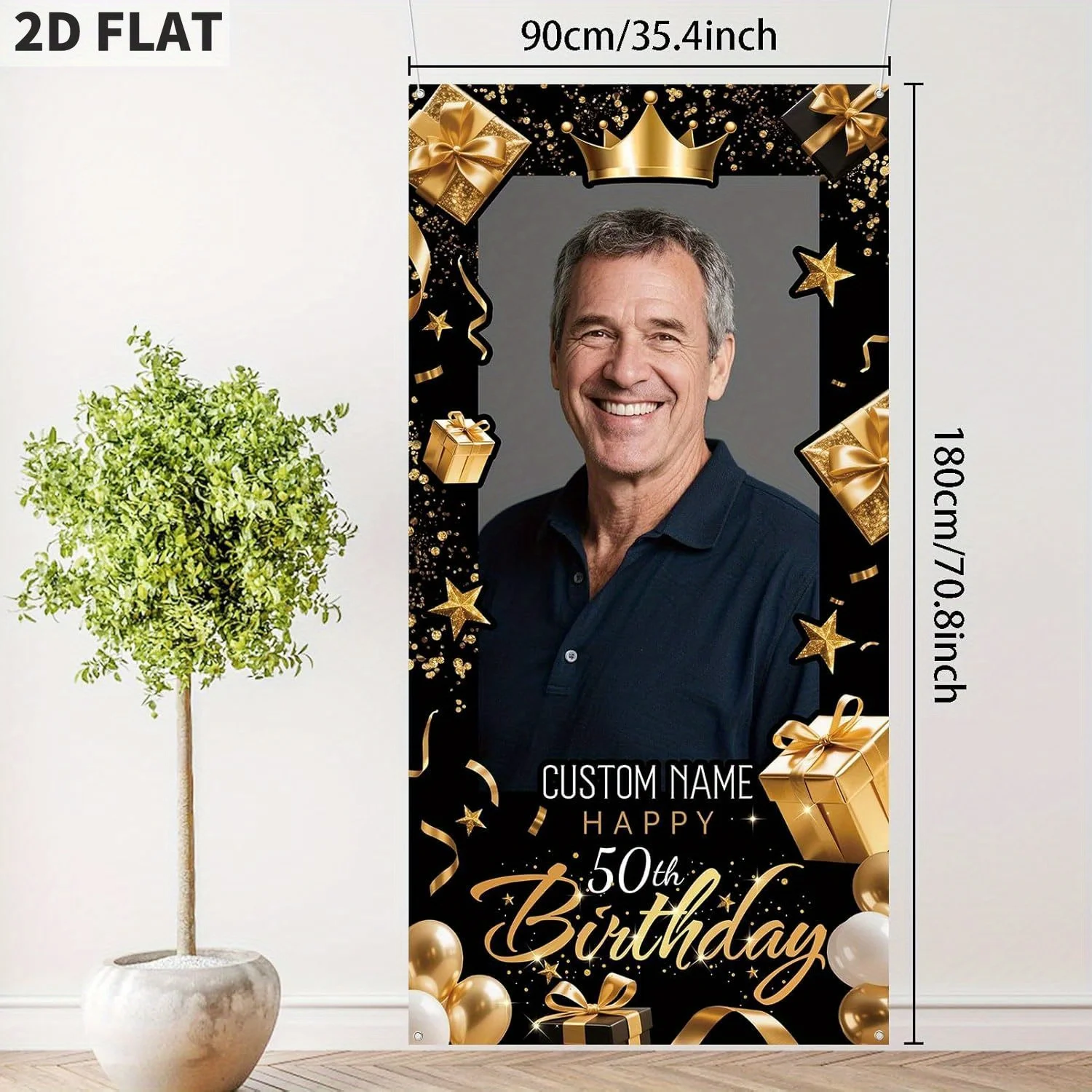 Personalized Happy Birthday Door Banner Custom Photo Birthday Photography Background Decorations Party Supplies for Women Men