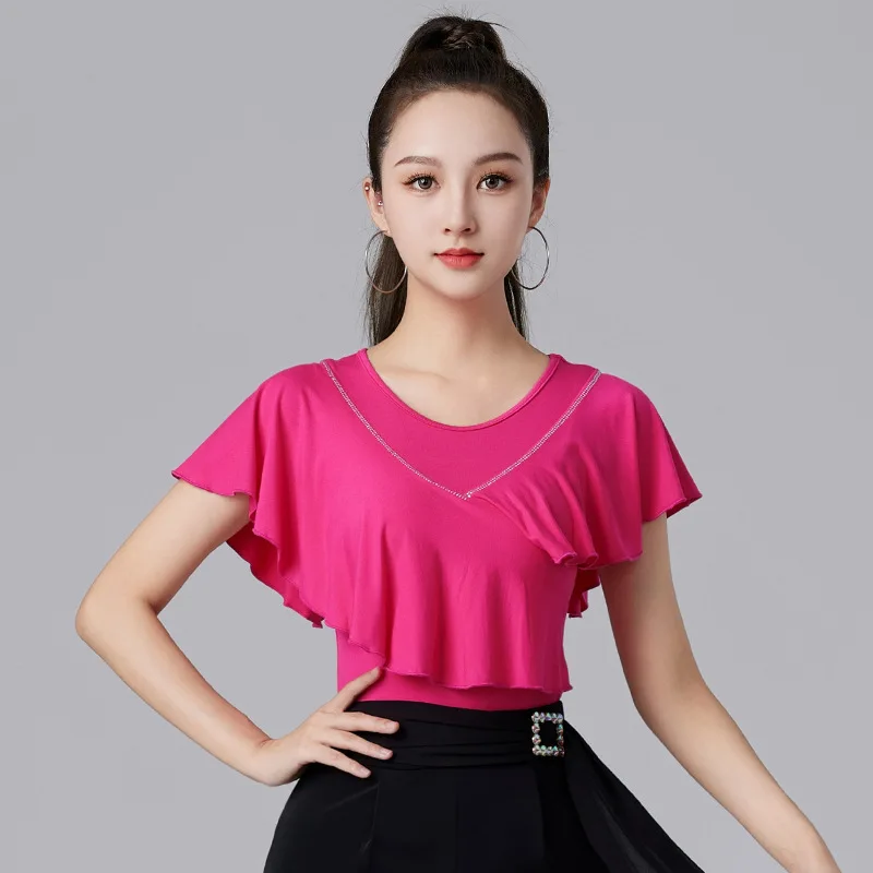 Elegant Modern Dance Party Tops Graduation Classical Costume Ruffle Street Festival Outfit Women Festivals Latin Slim Fit shirt