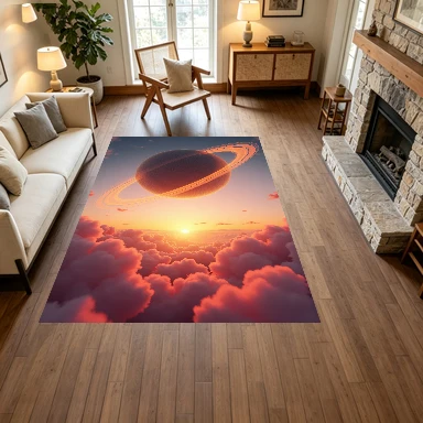 Saturn Planet Sunset Clouds Space Carpet Floor Universe Galaxy Dreamy Scenery Non-Slip Carpet for Bedroom Home Decoration