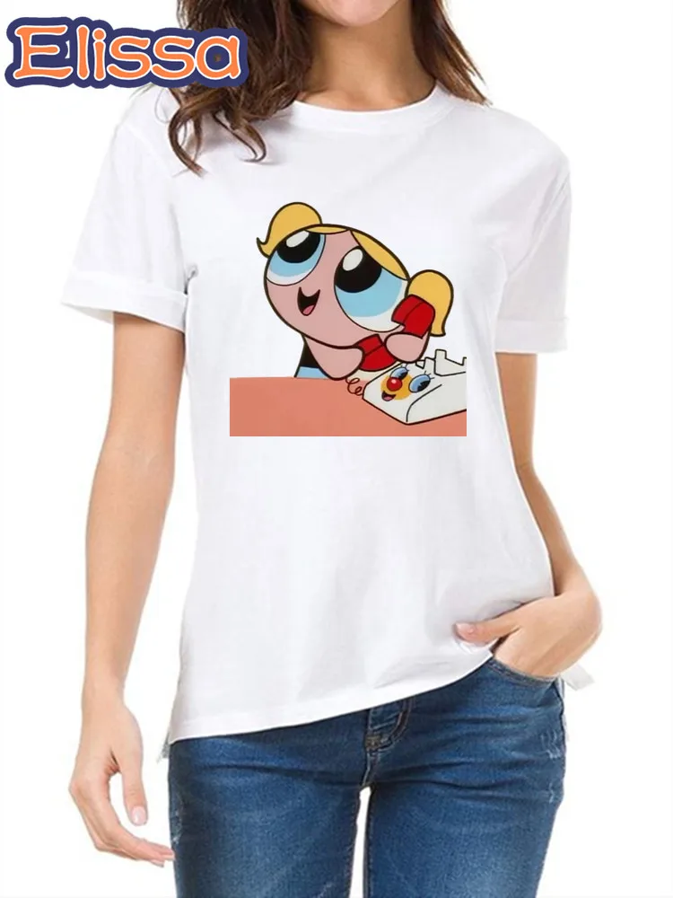 Anime Powerpuff Graphic Summer New 90 ’s Short Sleeve Print Clothing Women\'s T-Shirt Harajuku Clothing Women\'s Top,Drop Ship