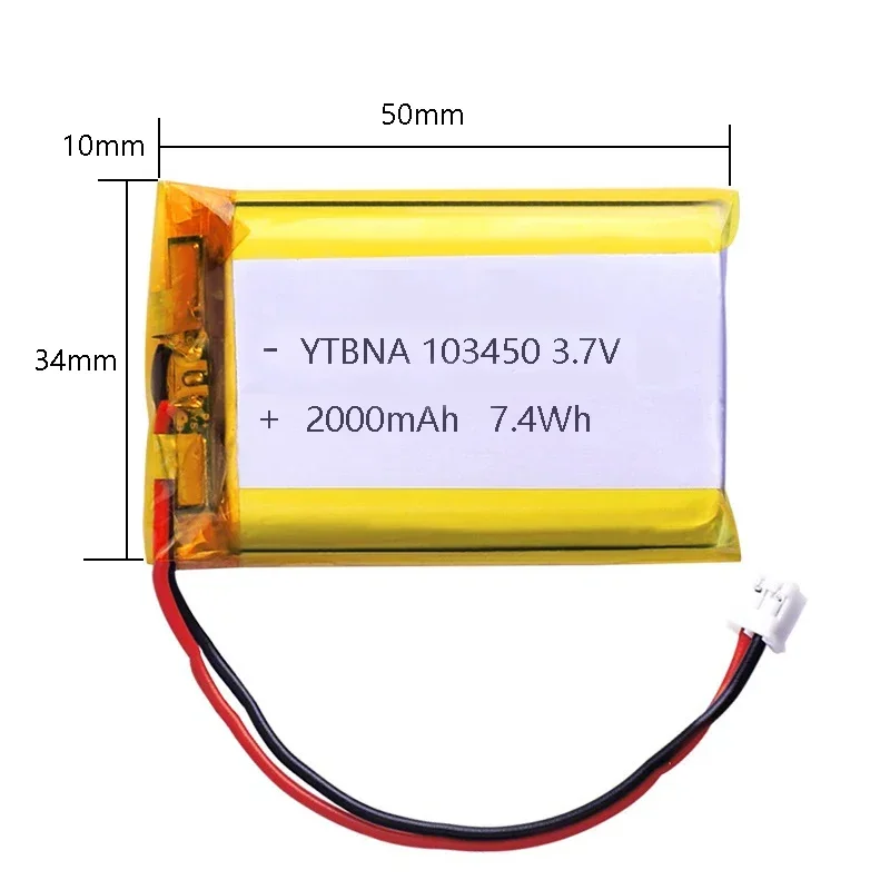 103450 Akumulator litowo-polimerowy o dużej pojemności 2000 mAh 3,7 V do kamer PS4 GPS Głośnik Bluetooth Power Bank elektryczny