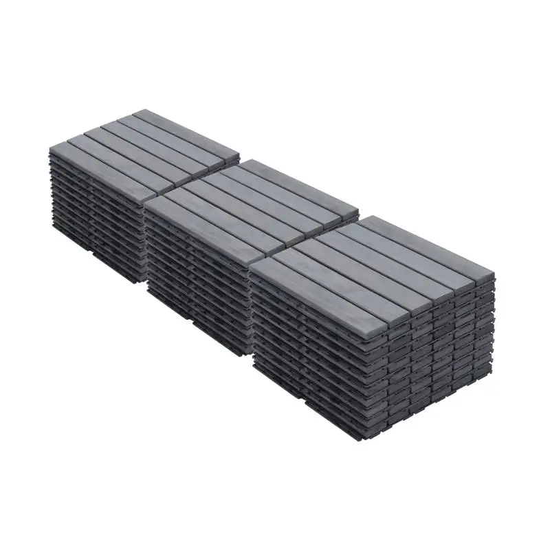 

30 шт. переплетенная палубная плитка, 12 x 12 дюймов, светло-серый уличный пол из твердой древесины акации для патио, балкона, бассейна, сада