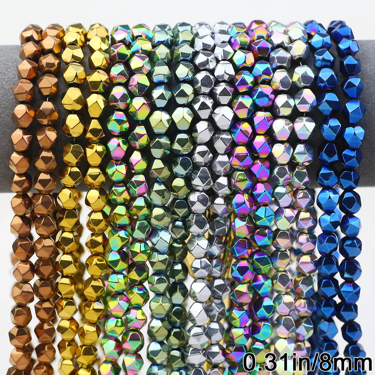 8mm Faceted Polygonal Natural Hematite Stone Spacers Loose Beads For Jewelry Making Bracelet DIY Findings Accessories 43pcs