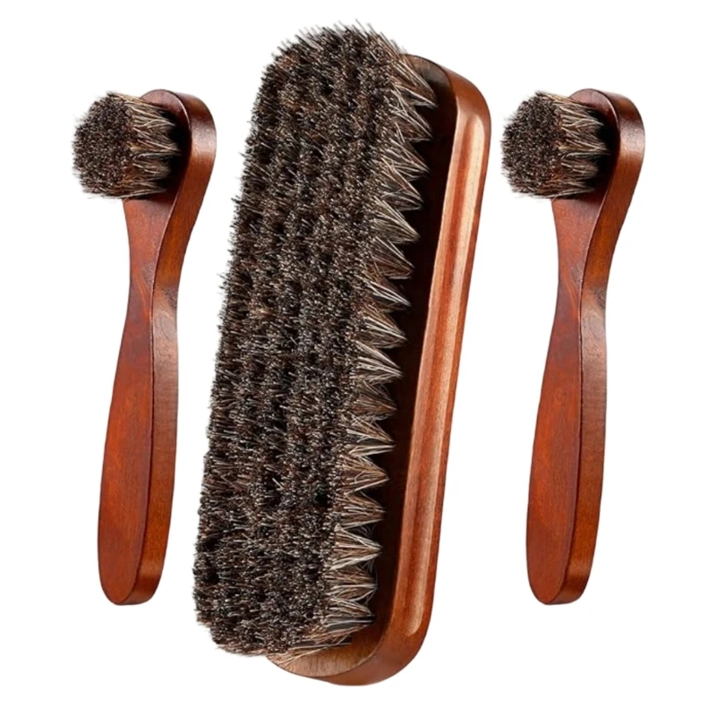 573B Horsehair Shines Shoes Brush Set Polish Dauber Applicators Cleaning Leather Shoes Boot Care Brushes Cleaner with Cloth