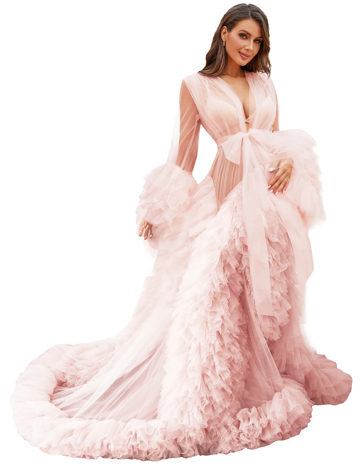 Women Photo Dresses Off Shoulder Long Tulle Ruffles Pregnant Photo Shoot Robes Sheer See Through Party Prom Gowns Real Images