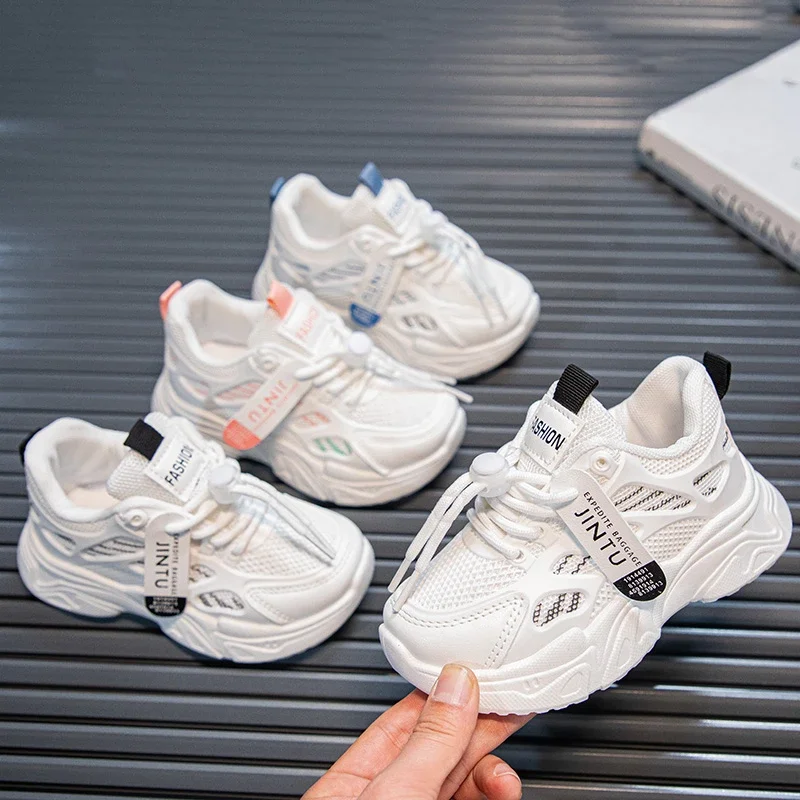 

Весенний новый стиль, модная удобная и повседневная спортивная детская обувь на мягкой подошве из сетки, износостойкая, нескользящая и дышащая