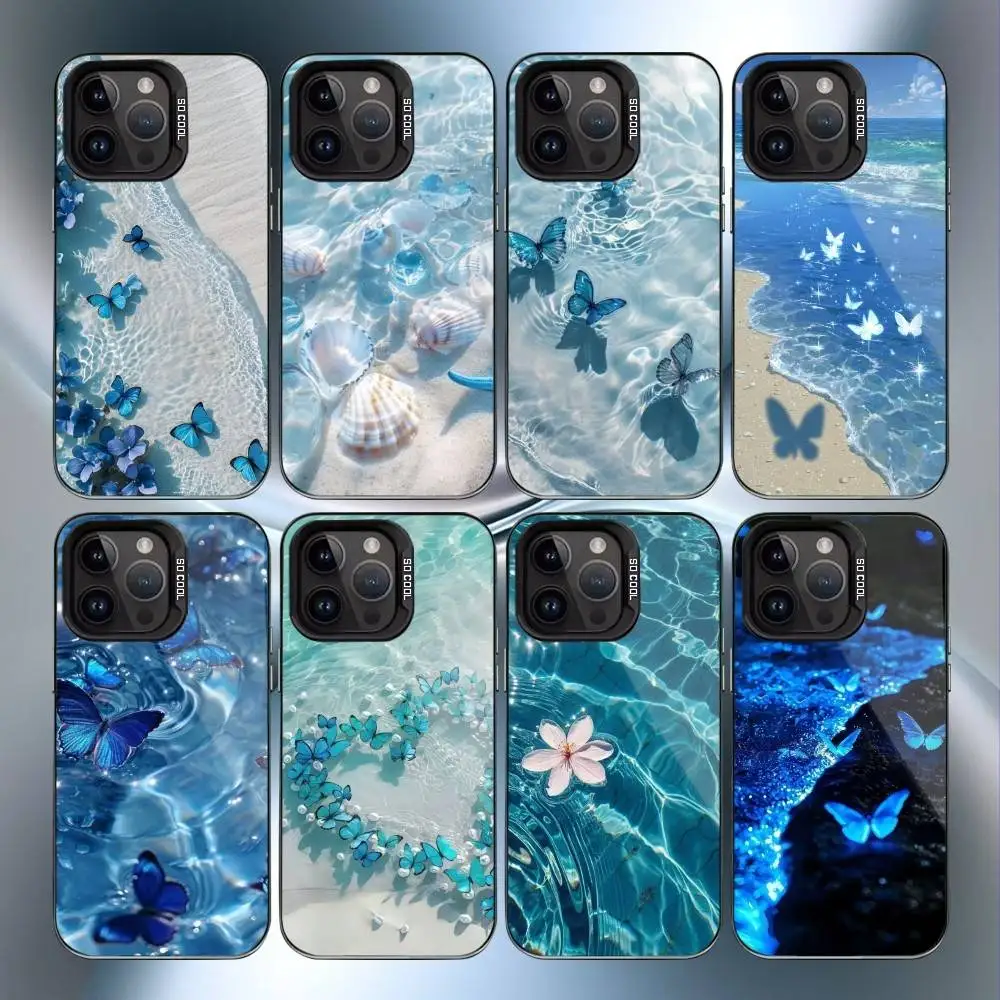 

Blue Butterfly Ocean W-Waves Phone Case For iPhone17,16,15,14,13,12,11 Plus,Pro Max Black Candy Matte Shockproof Cover