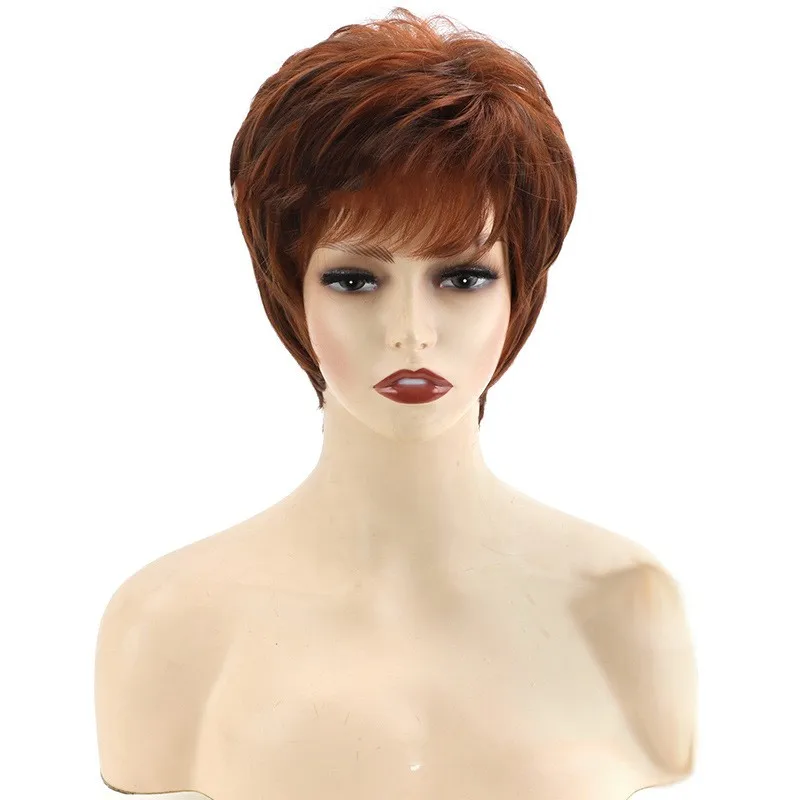 

Women's Wig Ladies Wig Short Brown Red Curly Synthetic Hair Wig+Wig Cap