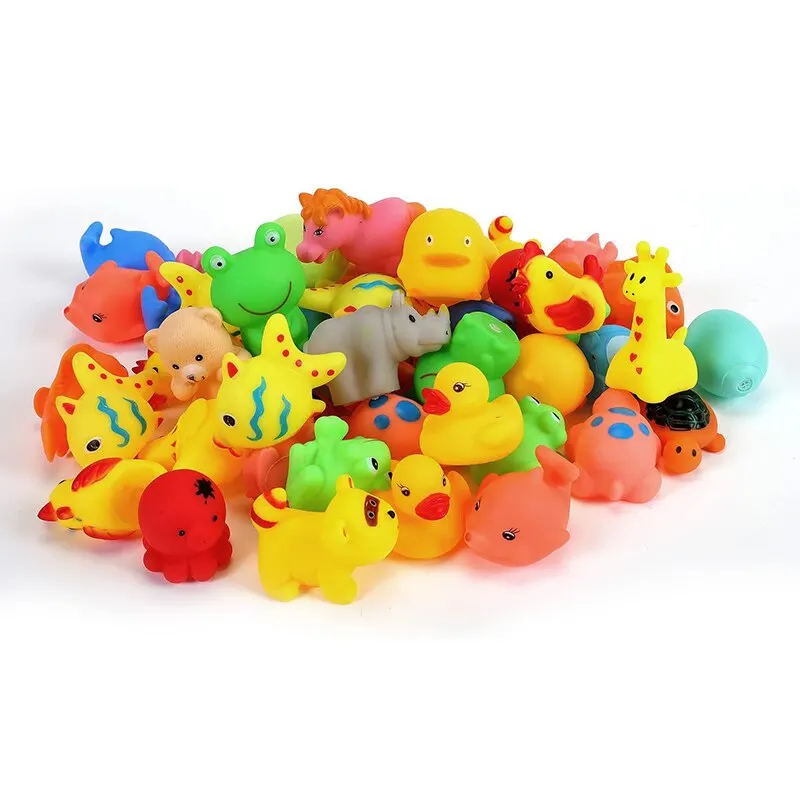 13pcs Baby Cute Animals Bath Toy Swimming Water Toys Soft Rubber Float Squeeze Sound Kids Wash Play Funny Toys Gifts