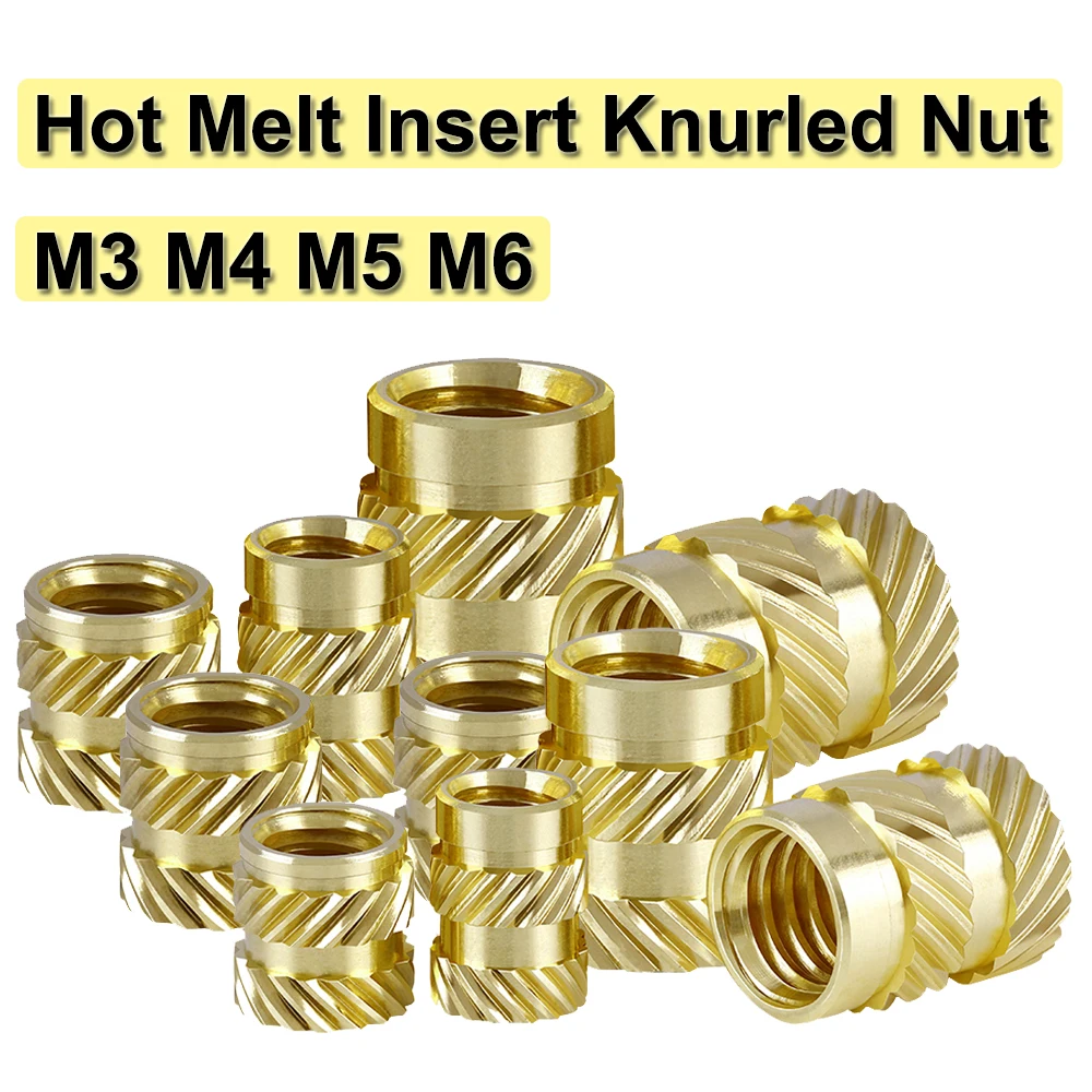 50pcs M3 M4 M5 Thread Brass Nut Hot Melt Insert Knurled Nut Thread Heat Molding Double Twill Injection Embedment 3D Printer Part