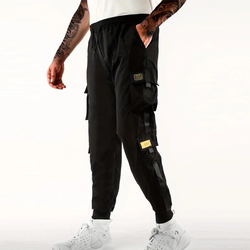 Losvallende joggingbroek met meerdere zakken voor de lente zomer, heren Street Style taille trekkoord casual broek cargobroek voor fitness overtreffen