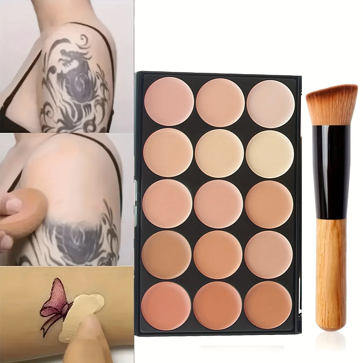 15-Color Waterproof Concealer Palette Pro Full Coverage Foundation for Acne Dark Circles Freckles Scars with Beauty Egg Brush