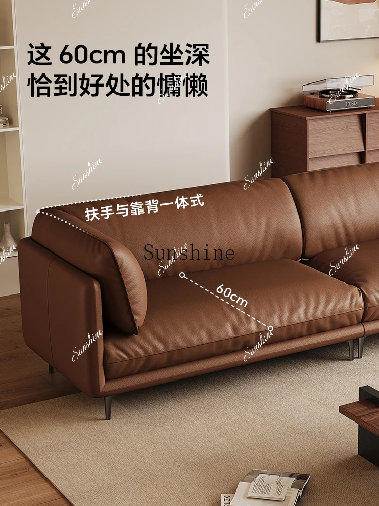 

Leather retro small apartment Nordic living room straight sofa simpleY