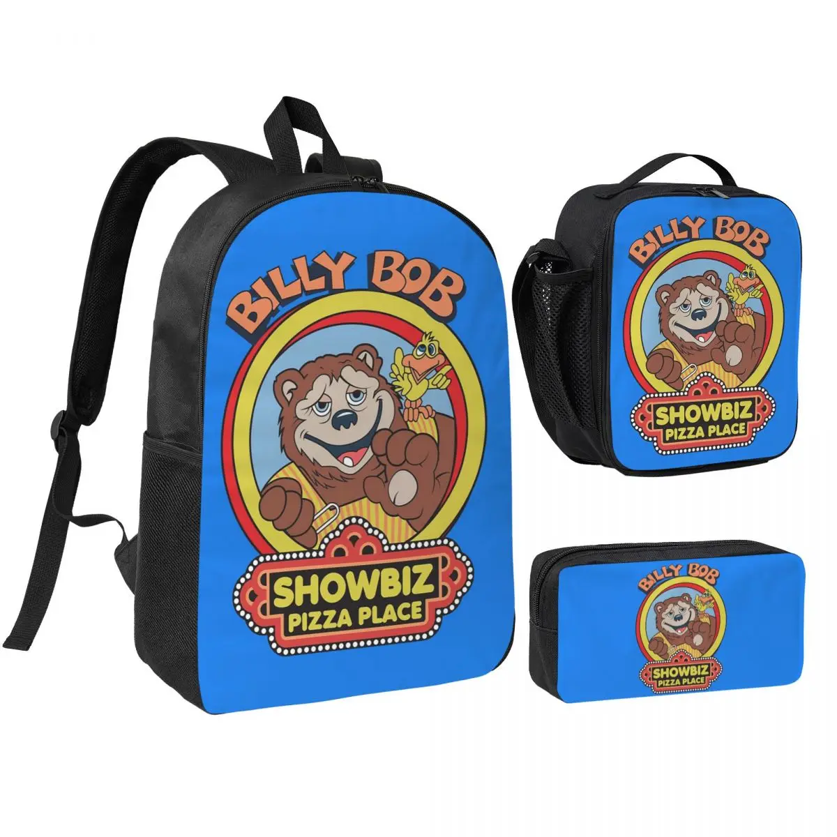 

Showbiz Pizza Billy Bob Backpack Student BookBag School Bag Shoulder Bags 3ps Insulated Lunch Bag Pencil Case