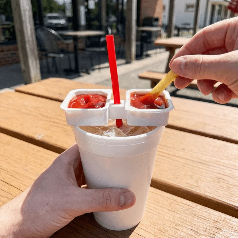 Practical 3D Printed Car Cup Holder Insert Plastic 2 Grids Car Sauce Holder Compact Fast Food Dipping Tray Road Trip Use
