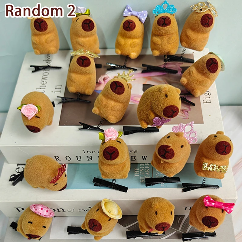 

Randomly 2 Cartoon Funny Cute Capybara Flocking Spring Clip Hairpin Fashion Lovely Capybara Hair Clip Accessories Headwear Gifts