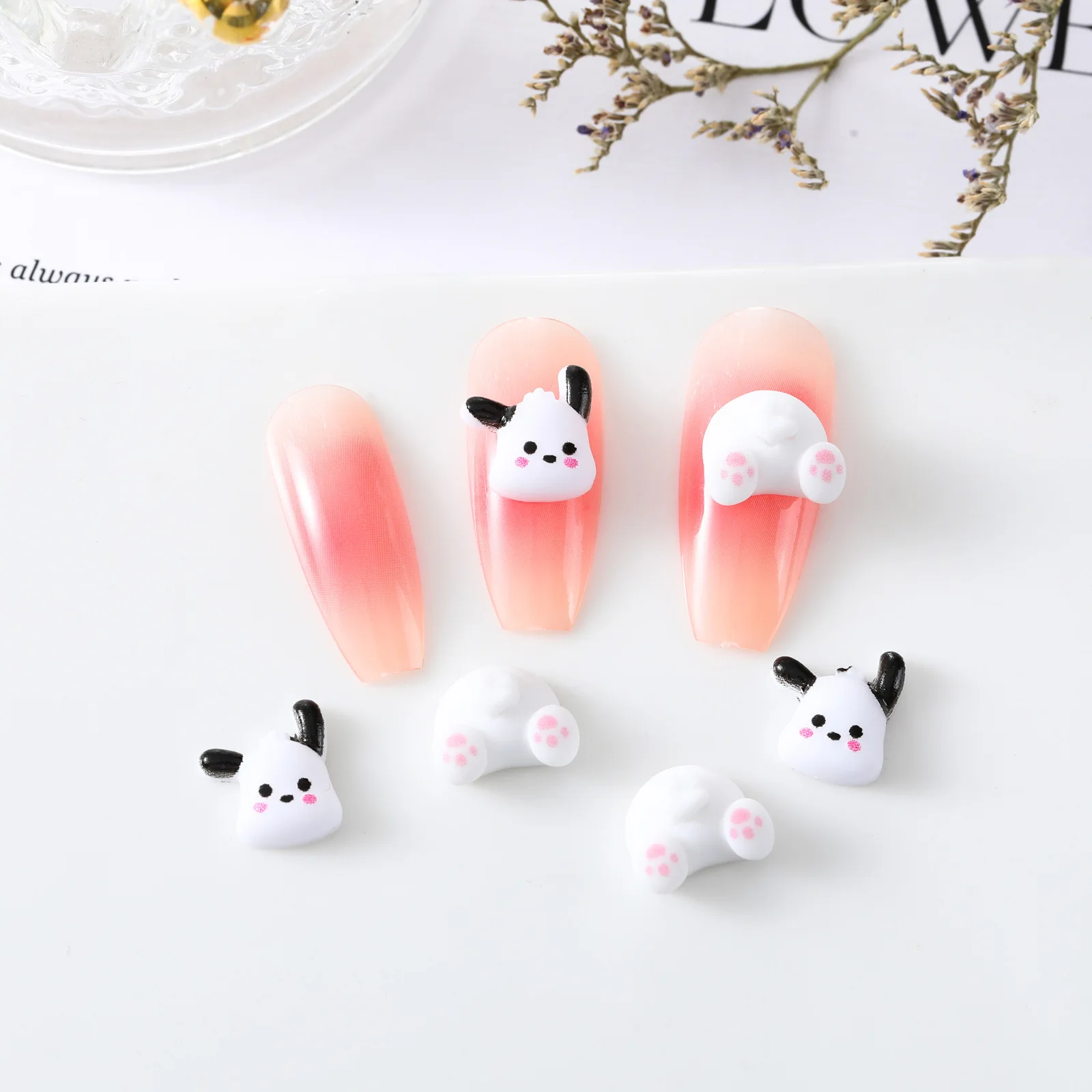 

20pcs Diy Kawaii Resin Mini White Dog Deco Parts Accessories Nail Art Nails Flat Back Embellishment Cabochons Miniatures Decals