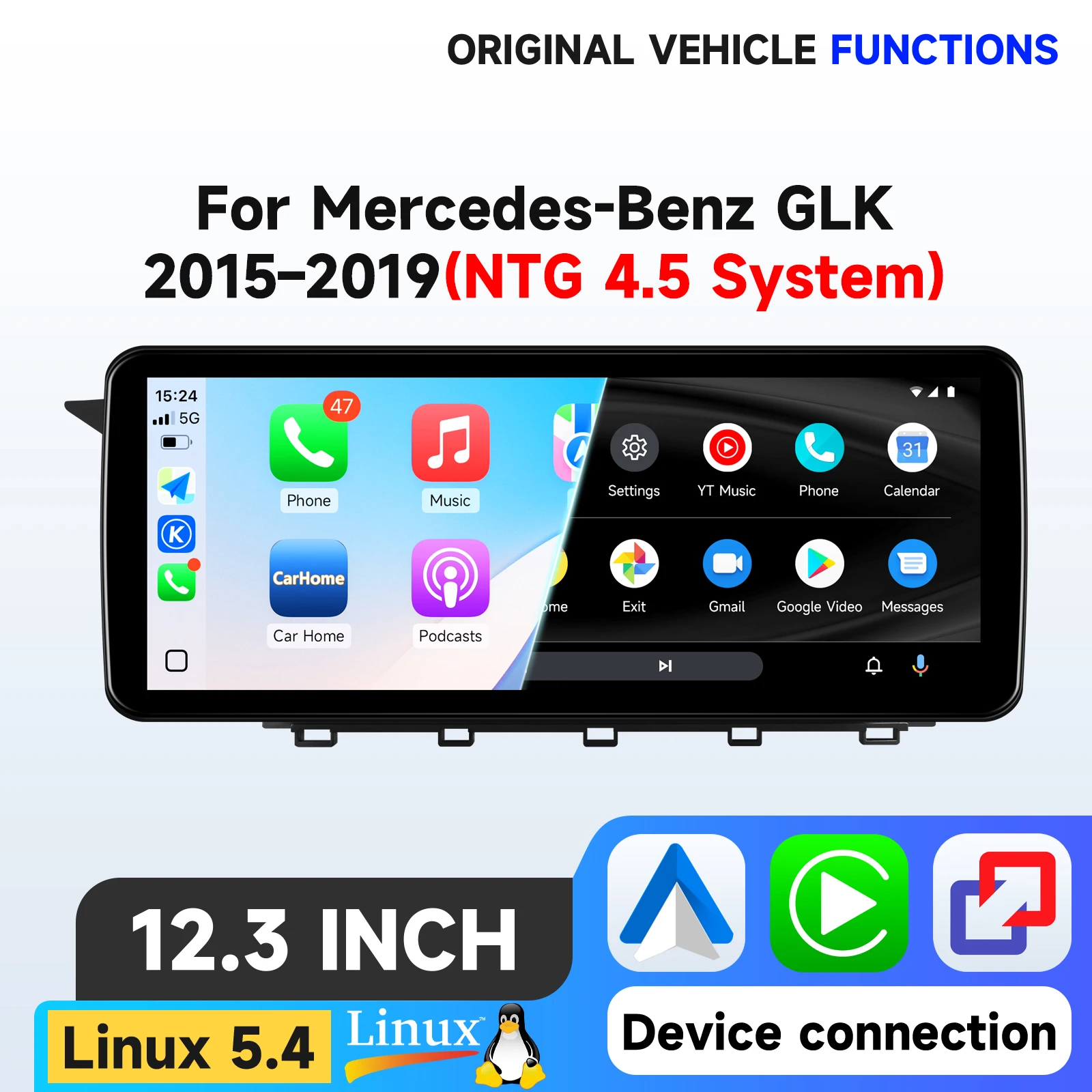 Hizpo 12.3" Draadloos CarPlay Android Auto Auto Multimedia Linux Scherm voor Mercedes-Benz GLK 2015-2019 (NTG 4.5 Systeem) Touchscreen Autoradio Speler Stereo GPS Navigatie Audio Originele Auto CD