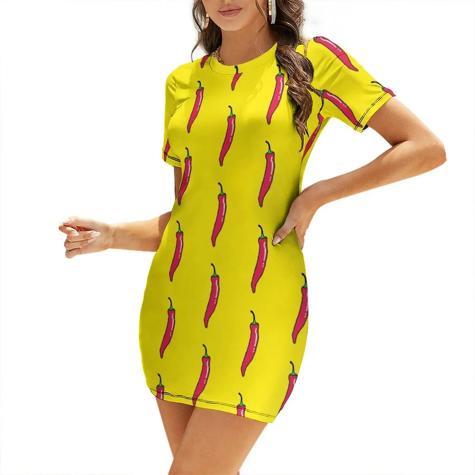

Spicy Red Hot Chili Pepper Short-Sleeved Dress Woman dresses dress dresses loose women's dress