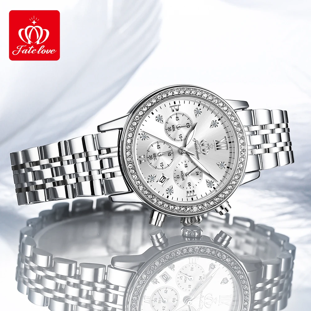 FATELOVE A881 Women Watch Original Watch Waterproof Luminous Ladies Watch Multifunctional Chronograph Diamond Scale Reloj Mujer