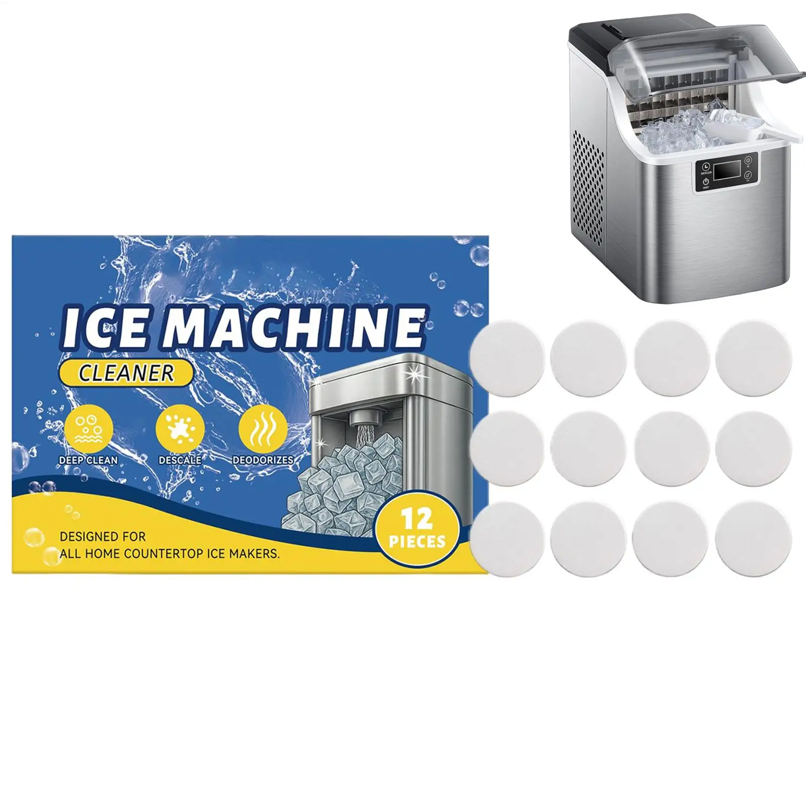 12pcs/set Strong Descaler Tablets Icemaker Coffee Machine Cleaner, Removes Limescale from Dishwasher Kettle Boiler