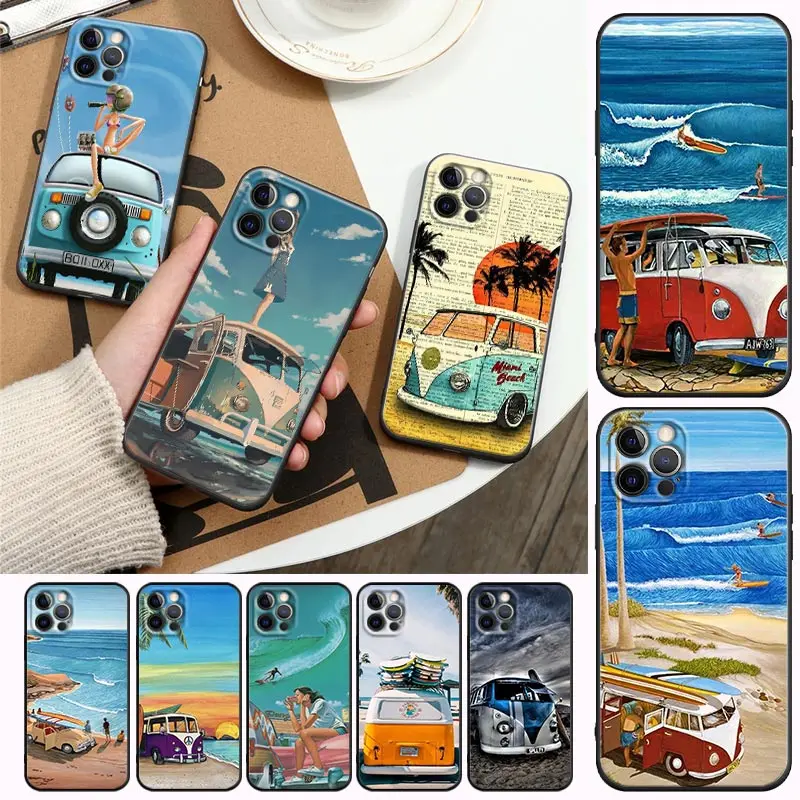 

Big Bus Ride Beach Surfing For iPhone 15 Pro Max Case for Apple iPhone 14 13 12 11 Pro Max Mini 8 7 Plus Silicone Case Funda