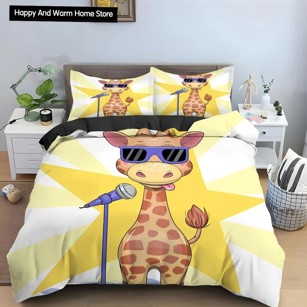 Cartoon Giraffe King Queen Duvet Cover Boys Girls Boys Animal Bedding Set Wildlife Quilt Cover 2/3pcs Polyester Comforter Cover