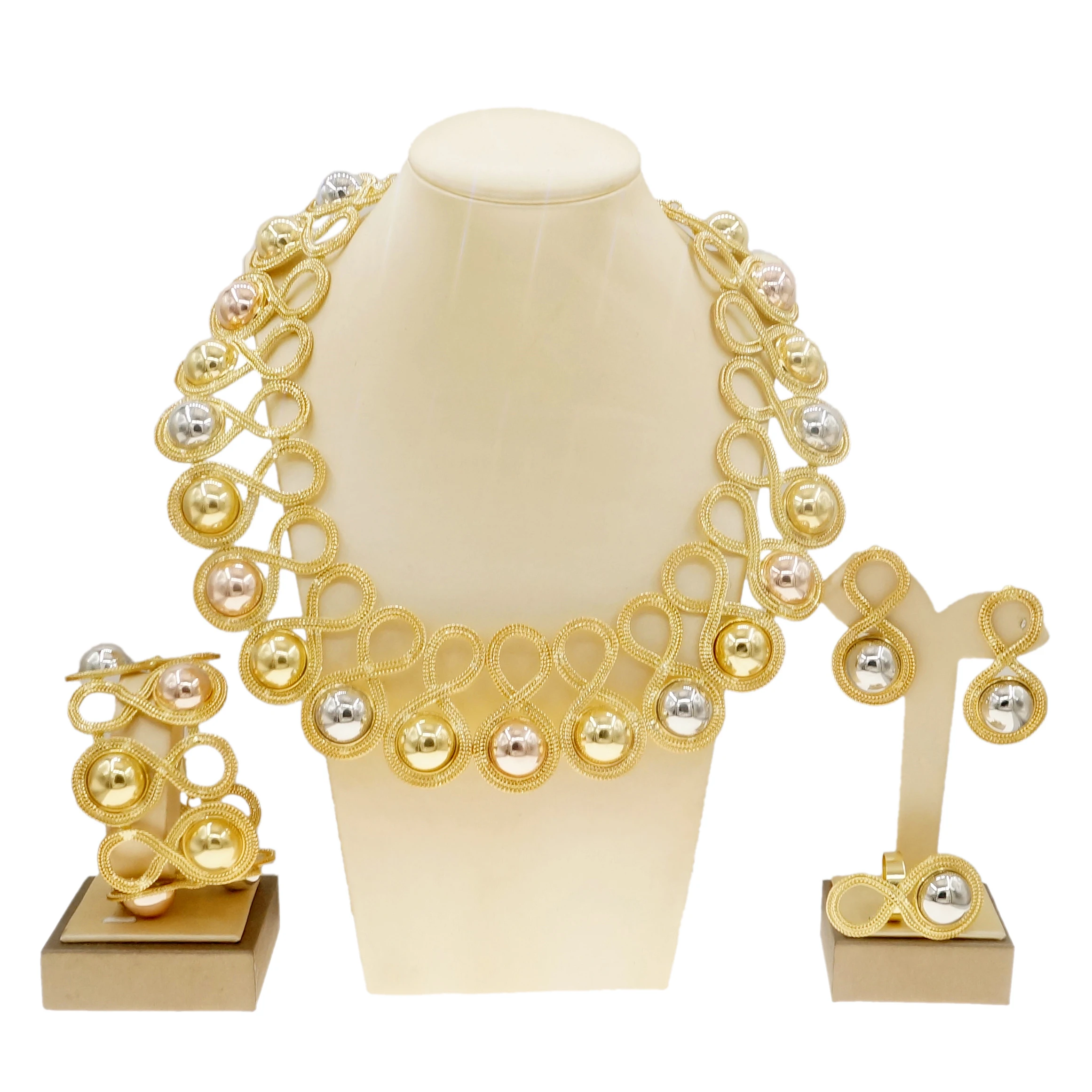 High-end Accessories Favors Multi Color Bead Gold Wholesale Necklace Brazilian Earrings Rings Hot Selling Valentine's Day Gifts