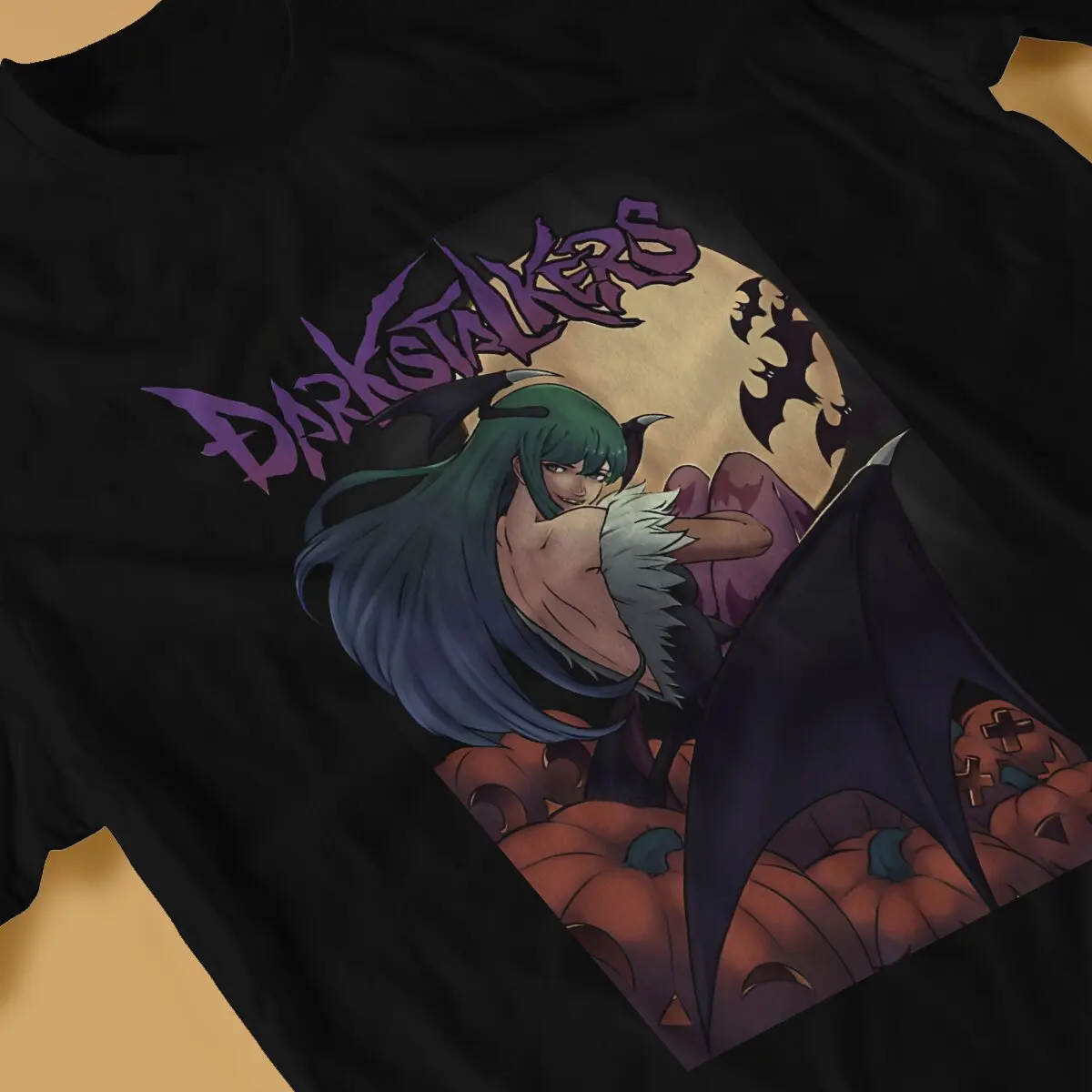 Men T-Shirt Morrigan Vintage 100% Cotton Tees Short Sleeve Darkstalkers Game T Shirt Round Neck Clothes Printing