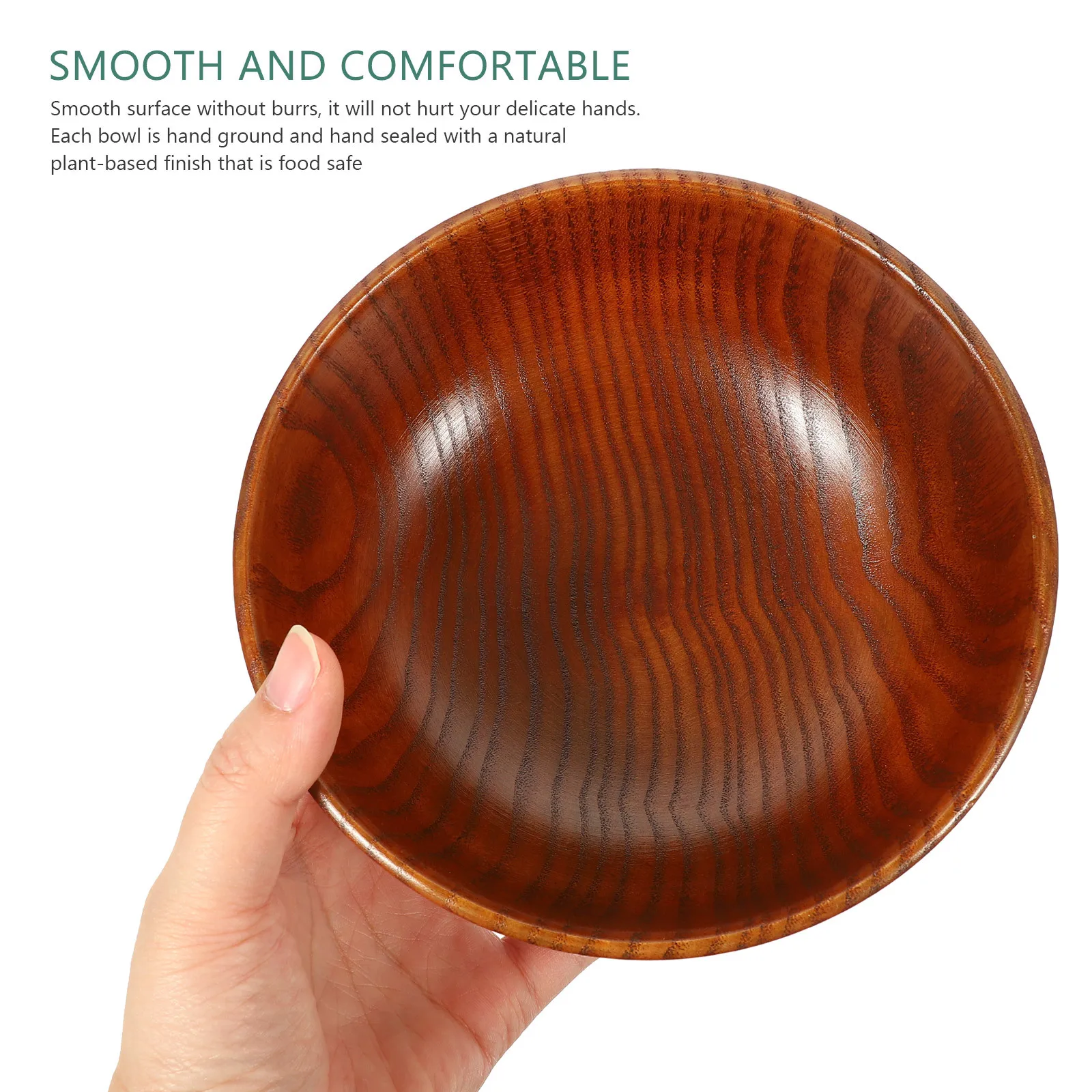 

Wood Bowl Premium Wooden Food Safe Smooth No Burr Handcrafted Natural Finish Multi-Function Sturdy Dinner Breakfast