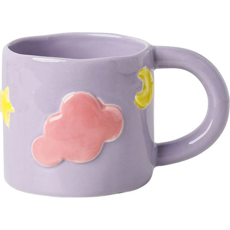 Cute Star Moon Cloud Coffee Mug for Kids, Coffee Cup, Spoon Set, Japanese Style, Fairy Ceramic Snack Plate, Girl Gift, 400ml