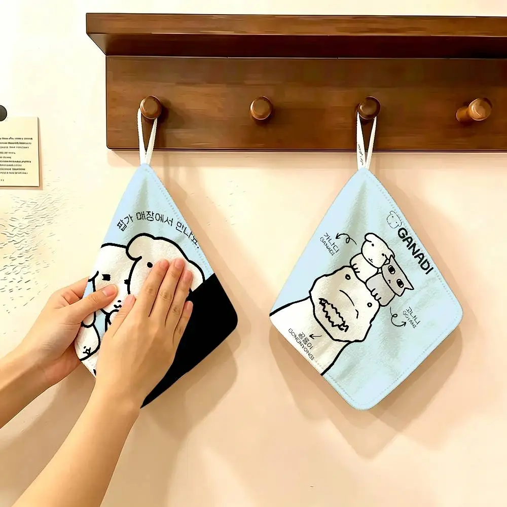 Cute GANADI Thickened Polyester Cotton Hanging Towel, High Absorbent Hand Wiping Towel for Indoor Use