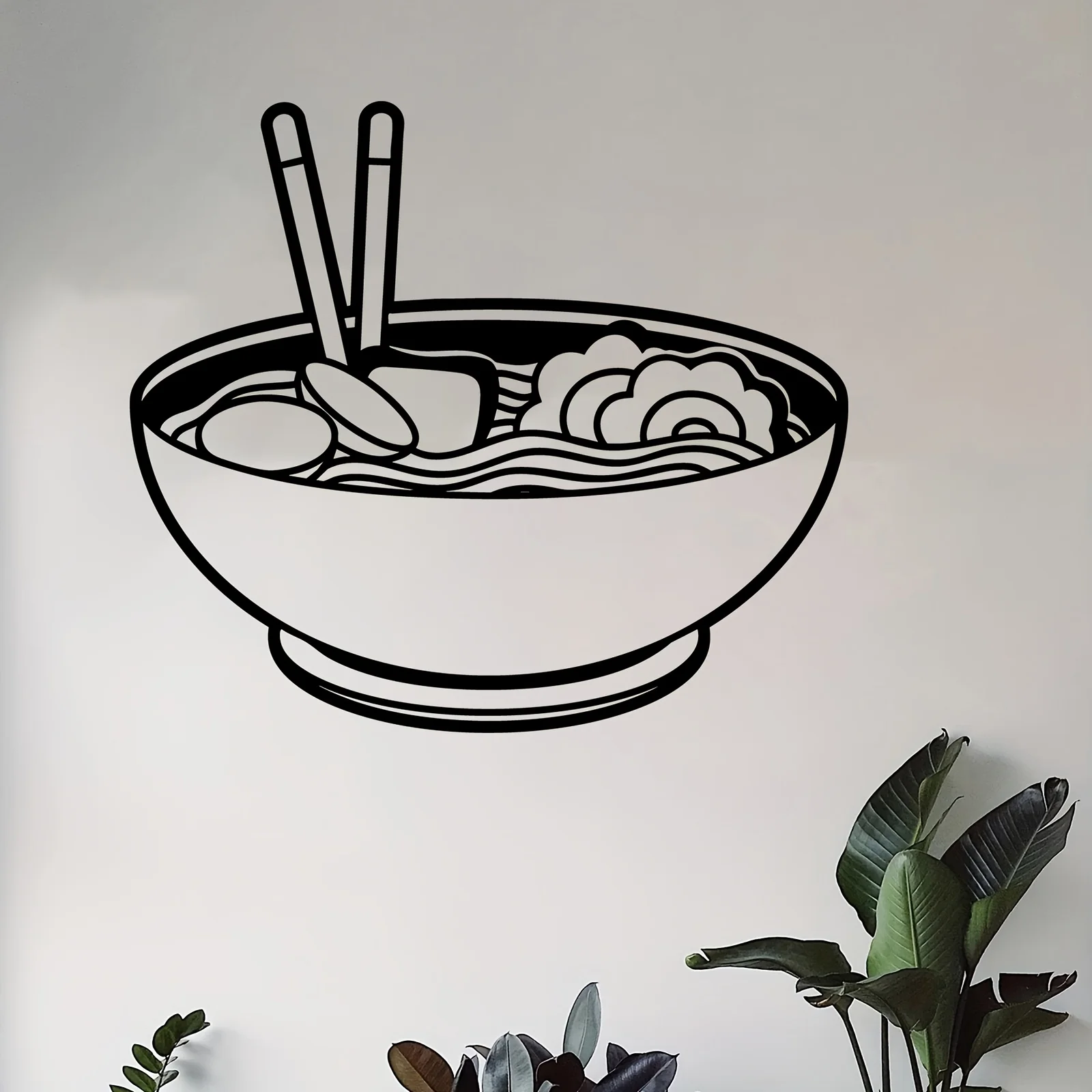Ramen Bowl Metal Wall Art, 2D Flat Laser‑Cut Iron Silhouette, Powder‑Coated Rust‑Resistant Noodle Bowl Statue Mural Wall Decor