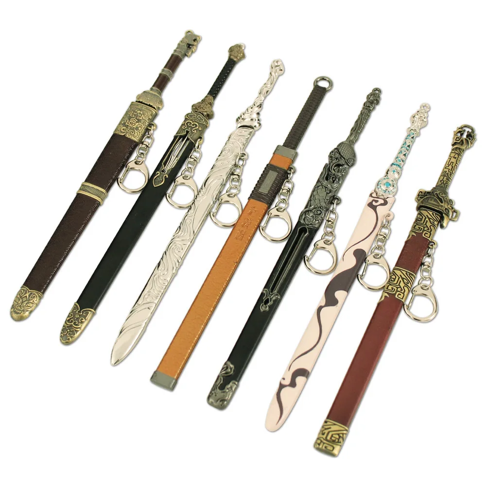 22 cm Chinese Oude Koude Wapen Zwaard Serie Speelgoed Alle Metalen Ambachtelijke Jiang hai Slagzwaard Xi bo Hou Zwaard met Schede sleutelhanger Speelgoed