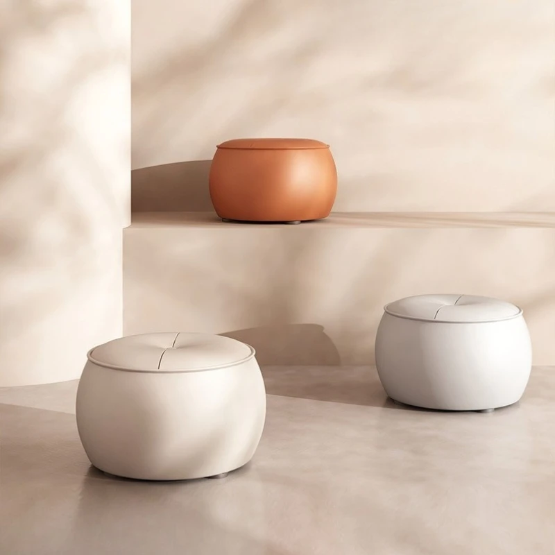 Stool at the entrance Light luxury pier Round stool Leather household low stool Living room stool Sofa coffee table Pumpkin