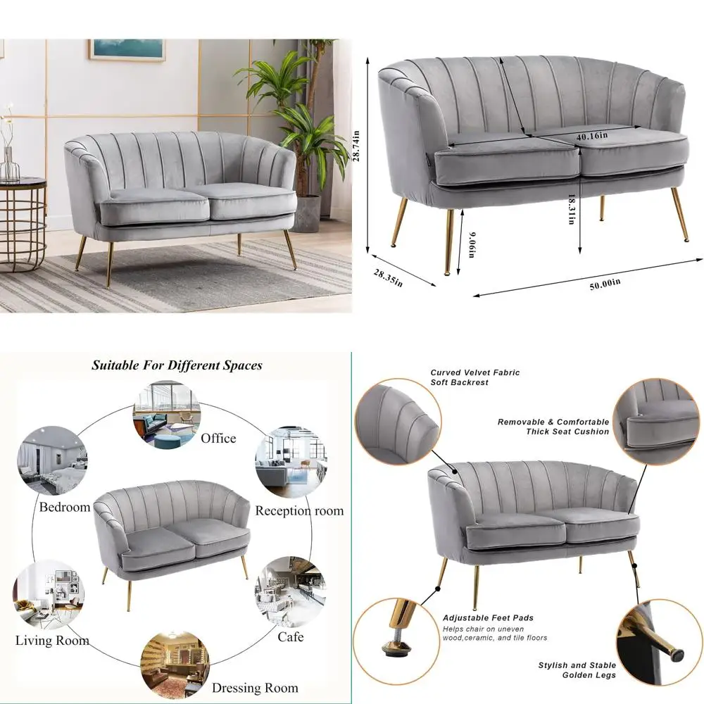 

Contemporary Velvet Loveseat with Gold Metal Legs, 2-Seat Sofa for Living Room, Bedroom, Home Office