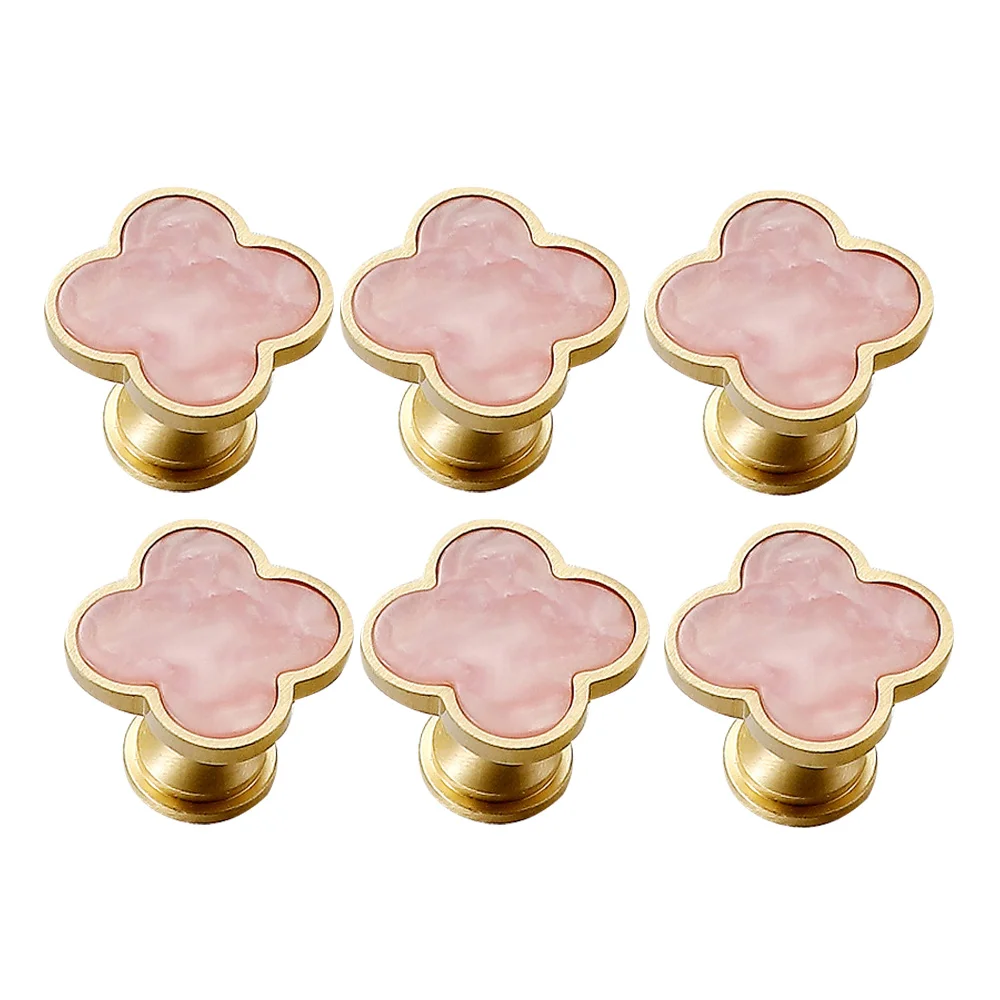 

6Pcs Clover Knob Creative Cabinet Drawer Knob for Dresser Wardrobe Pull Single Hole Door Knob(Pink)