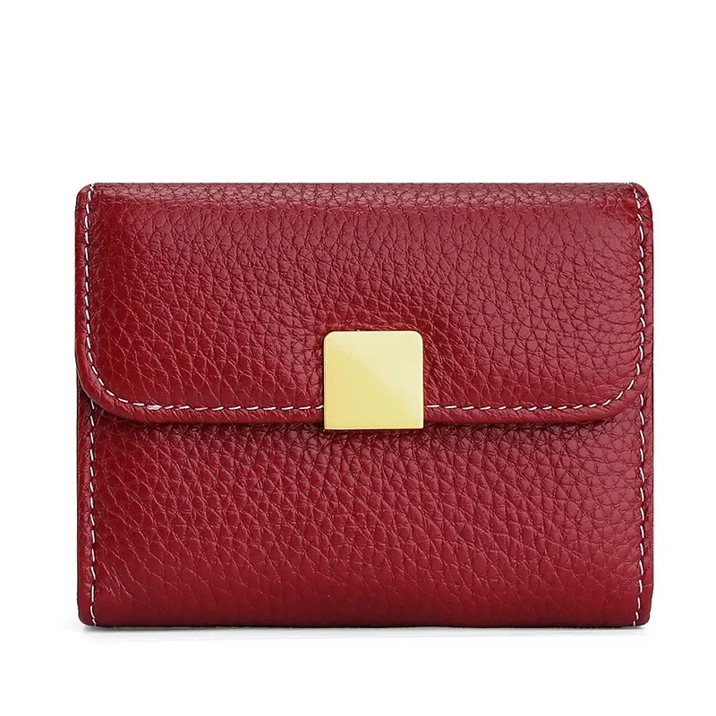 Petit portefeuille en cuir de vachette pour femme, sac à cartes, porte-monnaie en cuir véritable, poche de rangement mignonne et légère, première couche