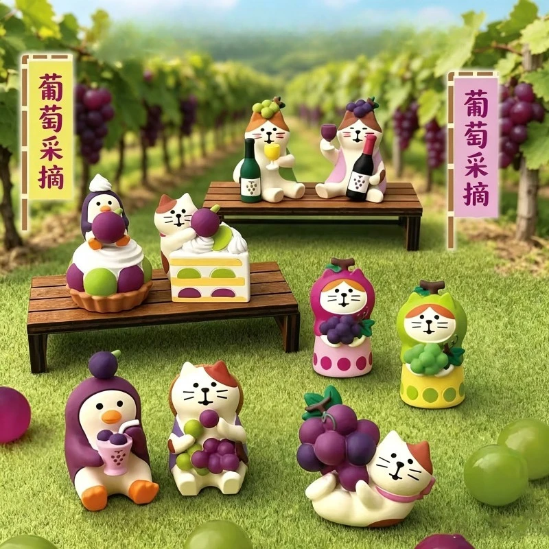 Japanese Grape Cat Figurine Fridge Magnet - Adorable 3D Resin Craft Unique ZAKKA Gift for Home & Office Decor