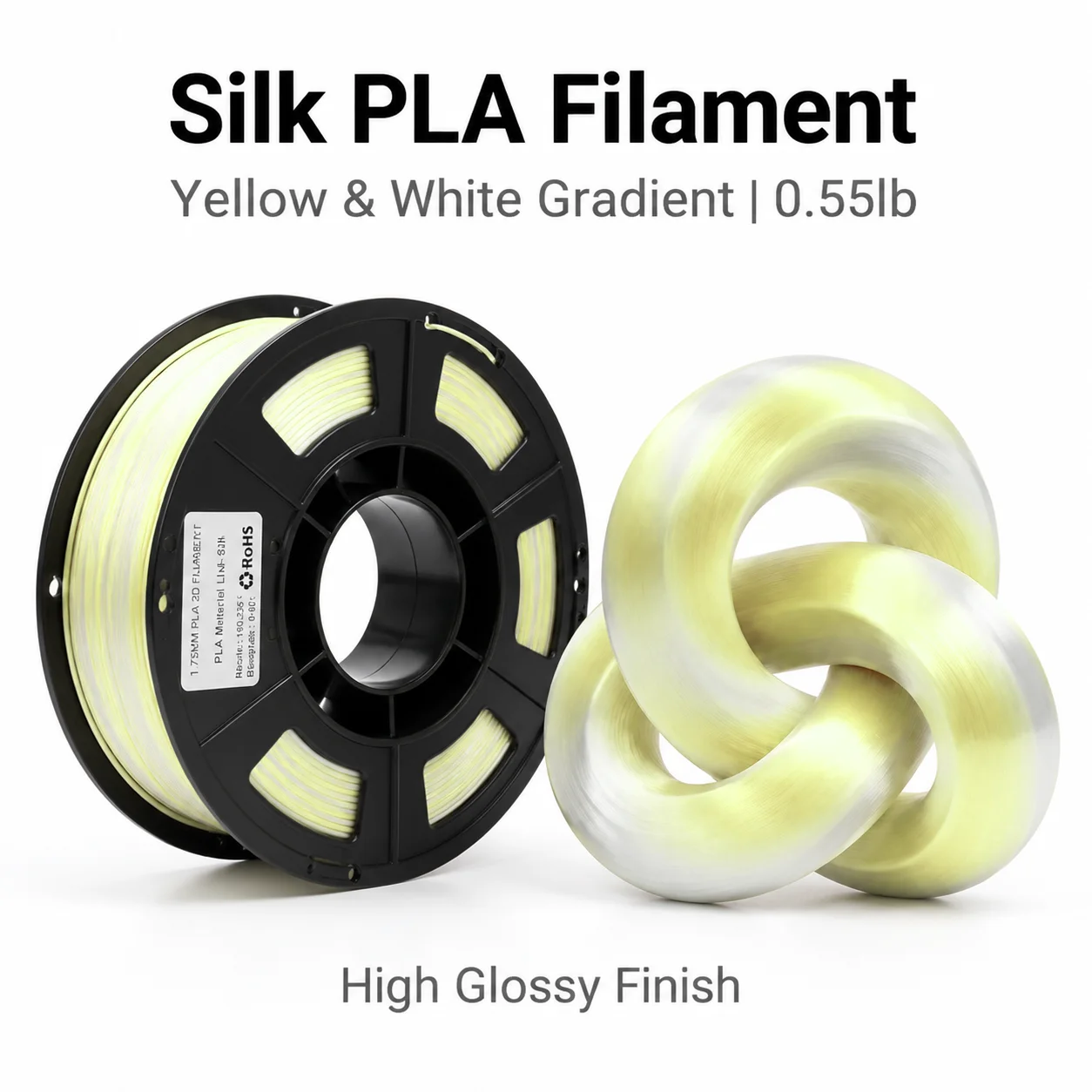 Silk Gradient PLA 3D Printing Filament 1.75mm 250g Single Roll Orange White Yellow White Gradient Fit FDM 3D Printer 3D Pen