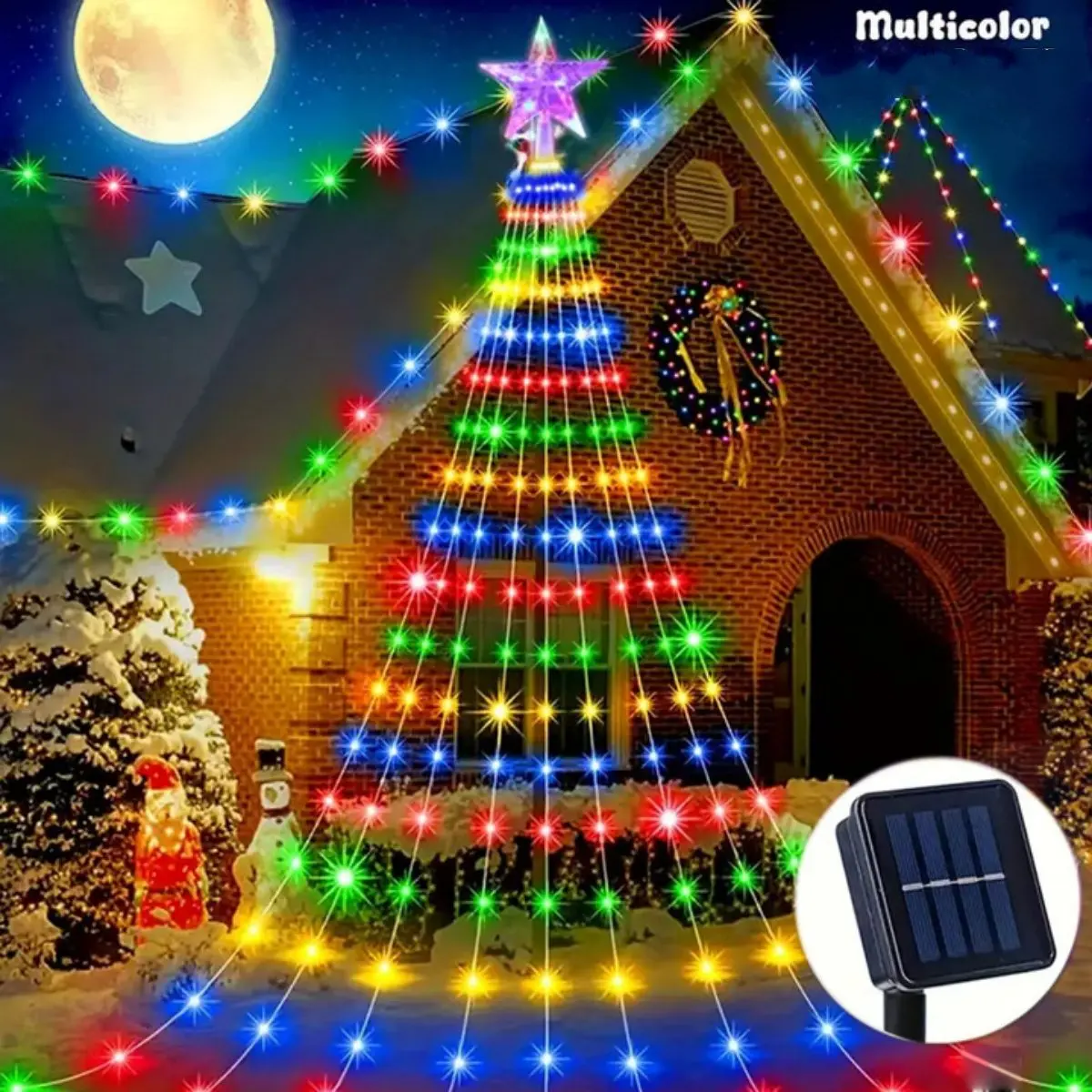 1pc 198 LED Star Waterfall Christmas Lights Solar Powered Fairy Lamp With 8 Lighting Modes Suitable For Home Outdoor Decoration