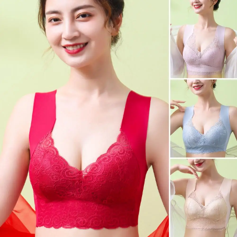 Lady Bra Lace Splicing Wide Shoulder Strap Push-up Seamless Underwire Maximum Comfort High Elasticity Daily Wear Sport Bra