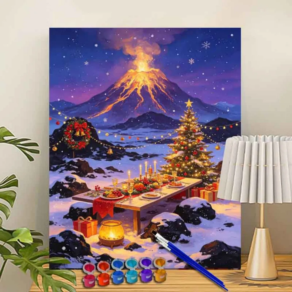 Painting By Numbers Volcano Christmas Dinner Picture By Numbers For Home Decors Handpainted Diy Gift