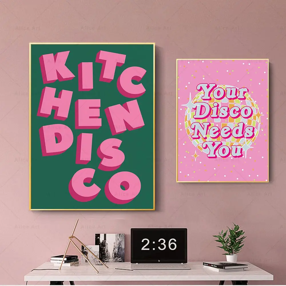 70s ديسكو كلمات الرقص طباعة اللطف الملونة إقتباس المشارك مستوحاة الرسم على لوحات القماش الجدارية صور غرفة المعيشة ديكور المنزل #4